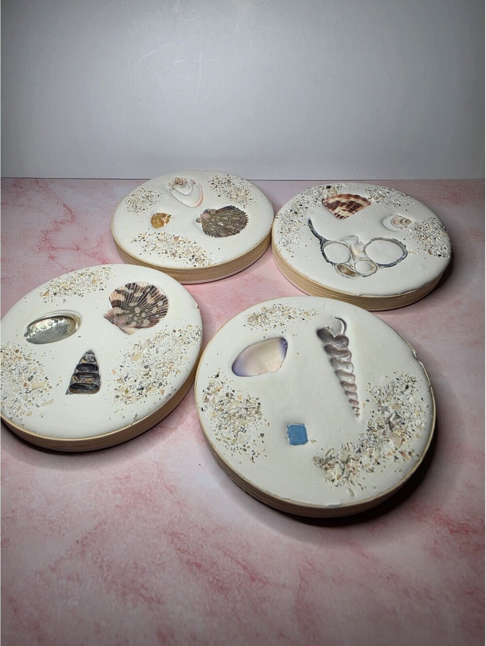 Handmade Plaster Seashell Coaster/Trivets Set of 4 4.5"